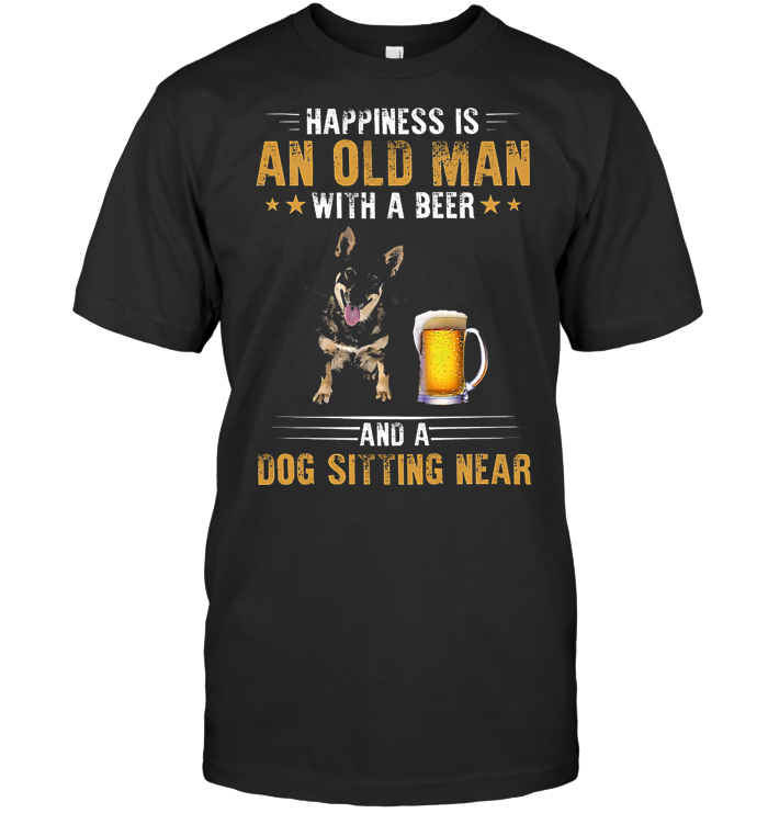 Happiness Is An Old Man With A Beer And A Dog Sitting Near Swedish Vallhund T Shirt