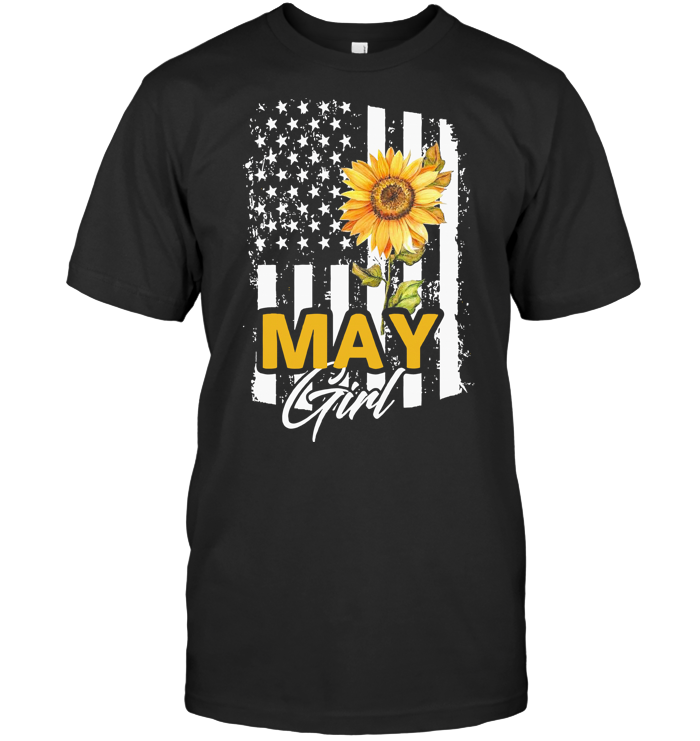 May Girl Sunflowers American Flag T Shirt