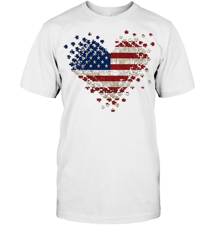 Autism Heart American Flag Independence Day T Shirt