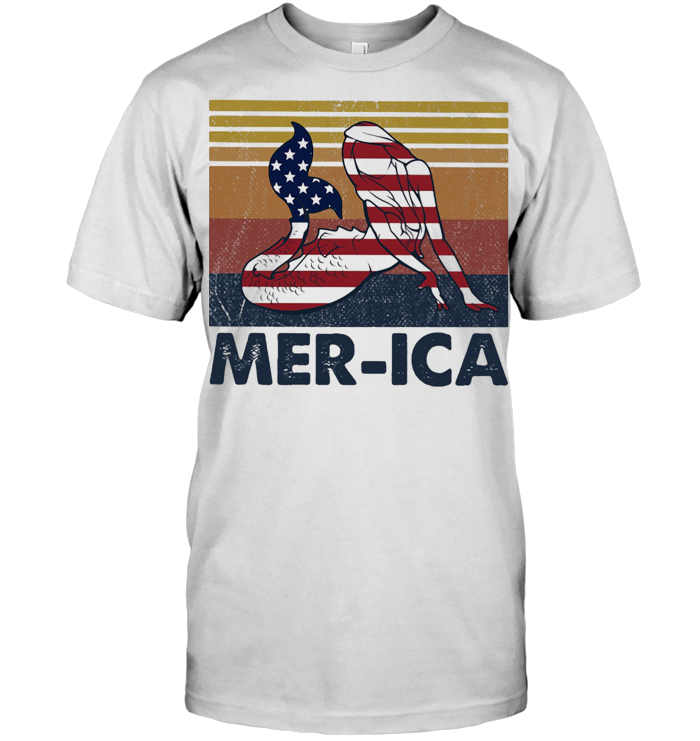Mermaid Mer Ica American Flag Veteran Independence Day Vintage T Shirt